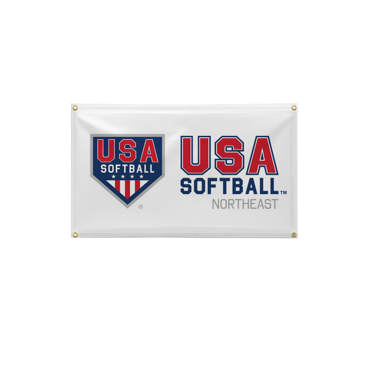 6'x3' White Vinyl Banner, USA Softball Primary and Secondary Stacked by Region